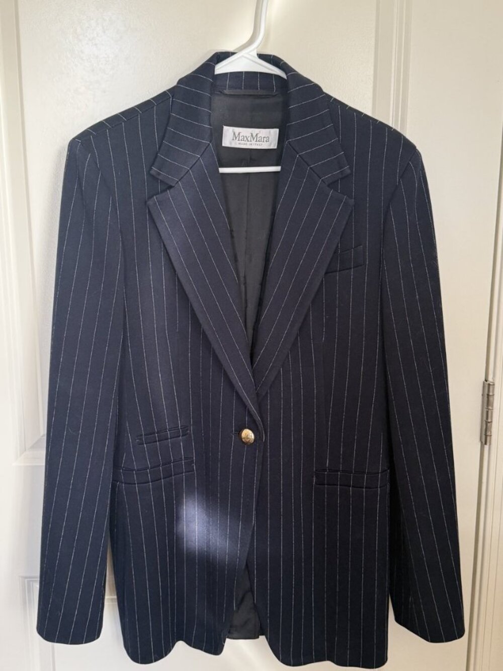 Max Mara Navy Pinstripe Blazer Gold Buttons US XXL